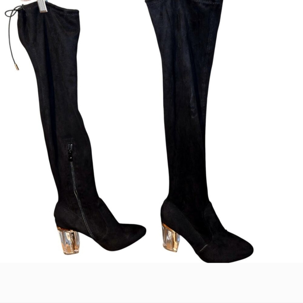 Bella 9 Black Clear Heel Women's Thigh High Over Knee Boots Shoes